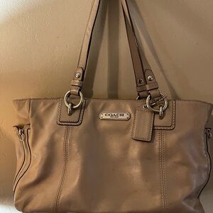 Coach Taupe Leather Tote Bag with Silver Hardware